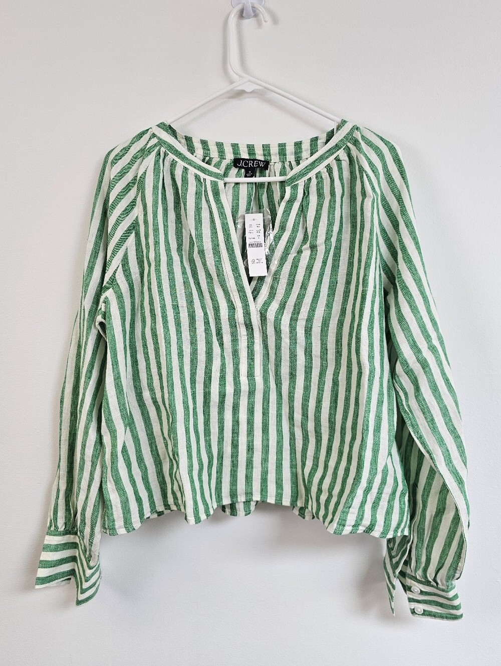 J. CREW Linen Striped Spilt Neck Pullover Long Sleeve Lightweight Flowy Top